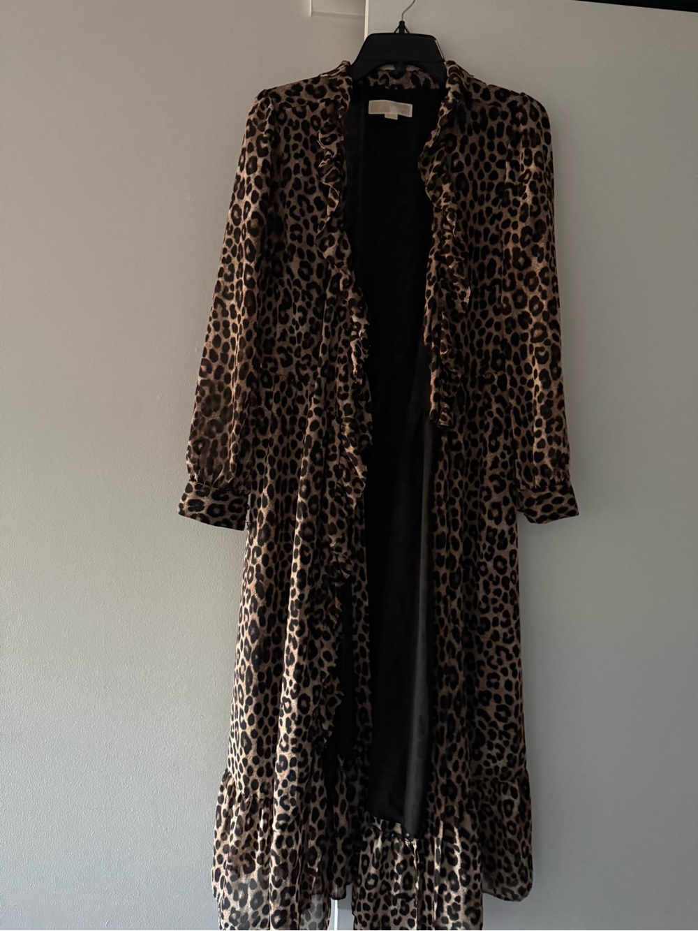Michael Kors Leopard Ruffle Long Robe - Brown & Black